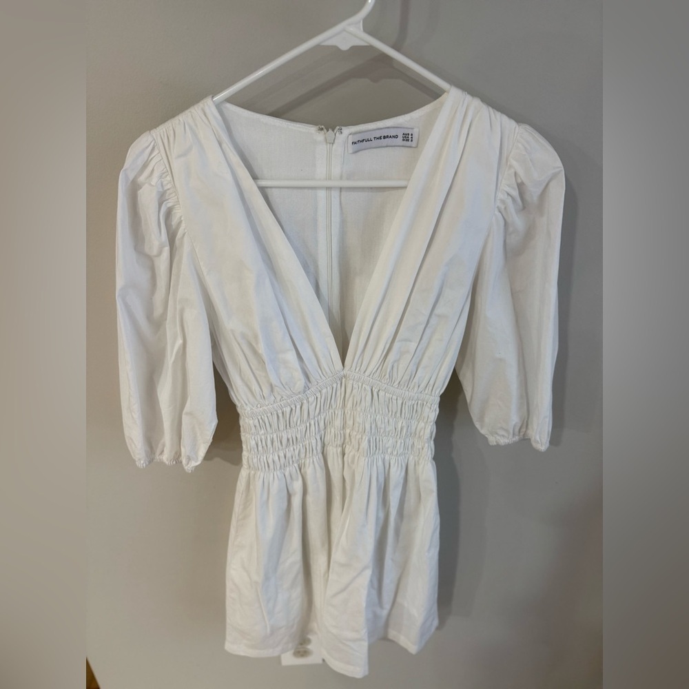 Faithful the Brand Valledoria Puff Sleeve V-neck Mini Dress - White - US Size 4 - Picture 6 of 15